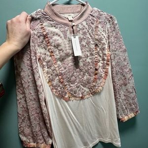 NWT Tiny by Anthropologie embroidered 3/4 sleeve blouse small